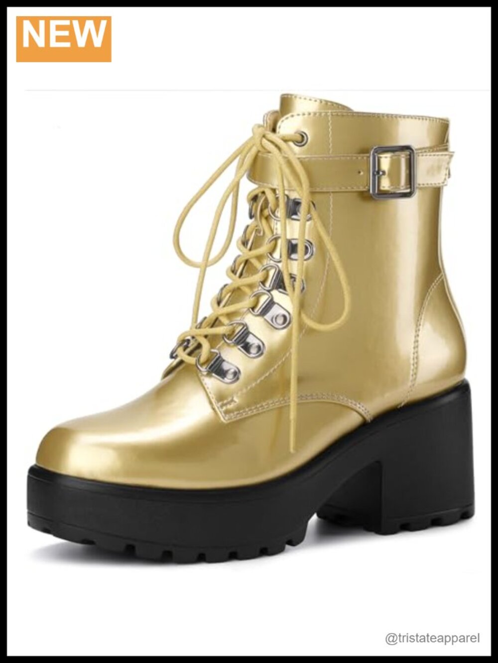 Perphy Round Toe Platform Chunky Heels Combat Boots for Women